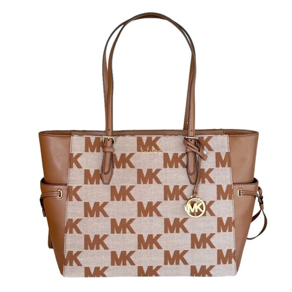 Michael Kors Gilly LG Drawstring Travel Tote Shoulder Bag MK Graphic Logo Brown - Picture 1 of 15